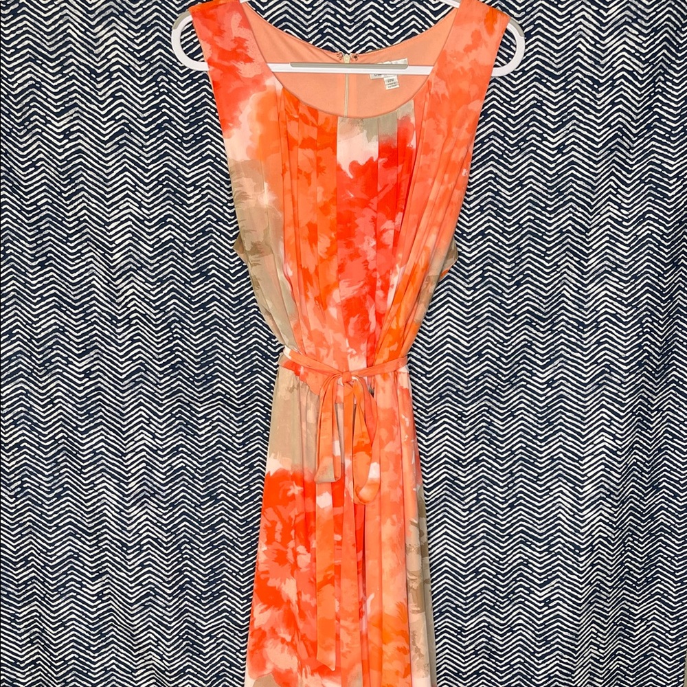Olivia Matthews Vibrant Orange Floral Maxi Dress with White Sweater